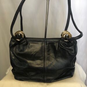ATALLA dark blue genuine leather vintage shoulder handbag.